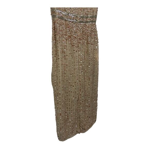 Mac Duggal 93606 Sequined Sleeveless V Neck Midi Sheath Dress Cocktail Nude Sz 6 - Picture 7 of 15